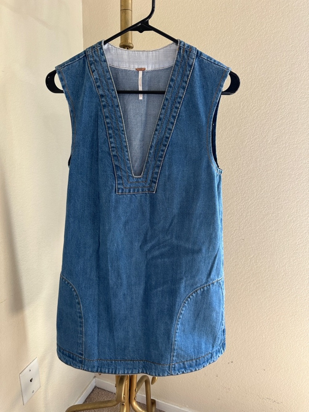 Free People Light Blue Denim V-Neck Tunic